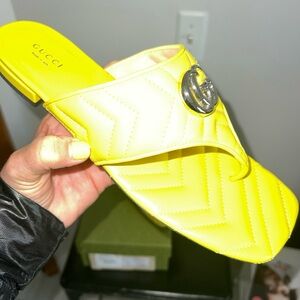 Gucci Neon Yellow Quilted Slide with Silver GG Accent